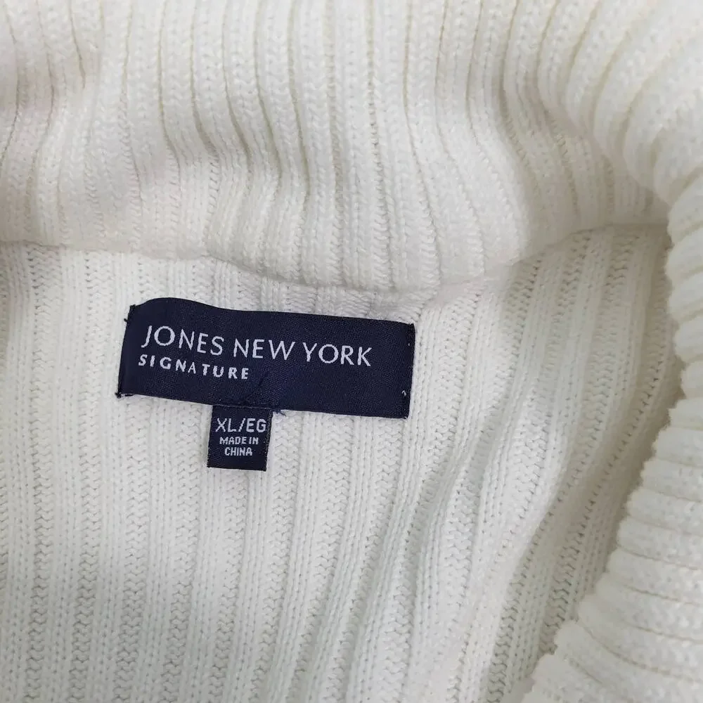 Jones New York White Quilted Front Ribbed Sweater Size XL 52022-0530 - Picture 6 of 7